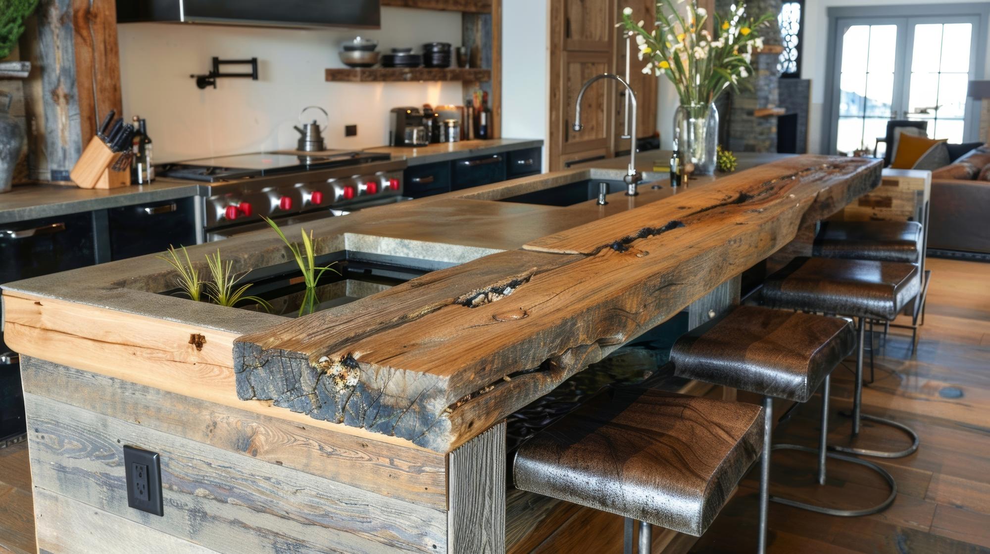 Workshop interior with long wooden table